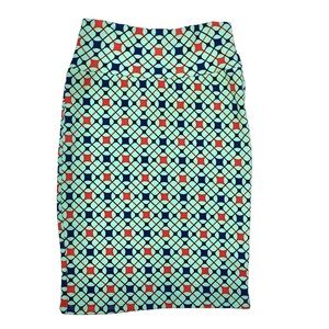 Lularoe Cassie Skirt Geo Print Blue Red XS NWT